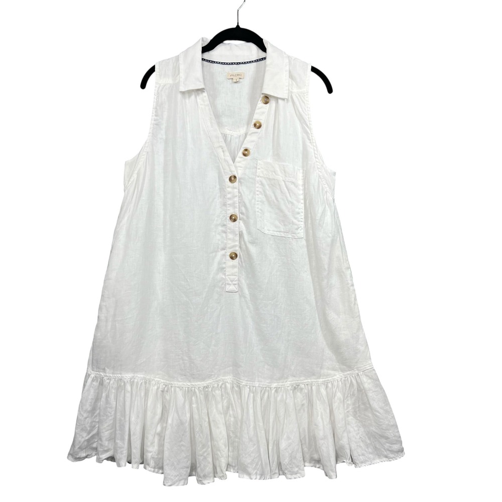 Anthropologie Pilcro Linen Sleeveless Ruffle Hem Shirt Dress Size M Beach Lined